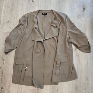 DKNY Open Front Roll Tab Sleeves Olive Green Blazer with Gold Details Sz XL